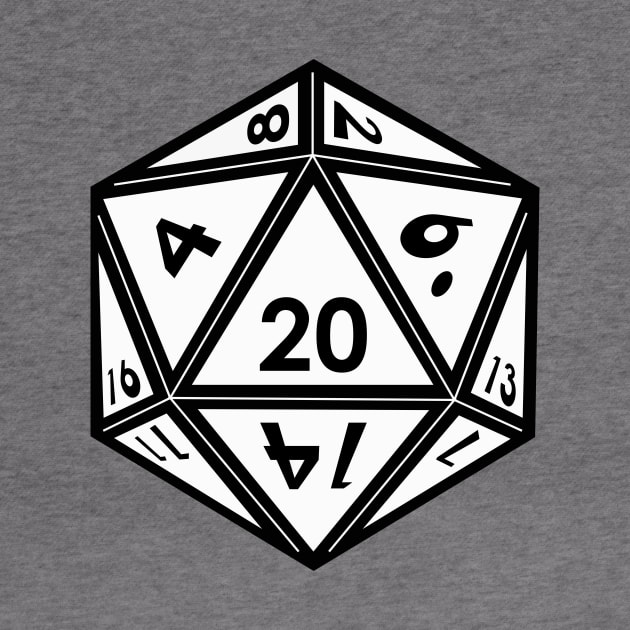 (Pocket) White D20 Dice (Black Outline) by Stupid Coffee Designs